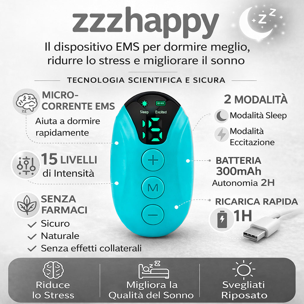 ZZZHAPPY™ – Dispositivo Portatile per il Sonno con Microcorrente EMS